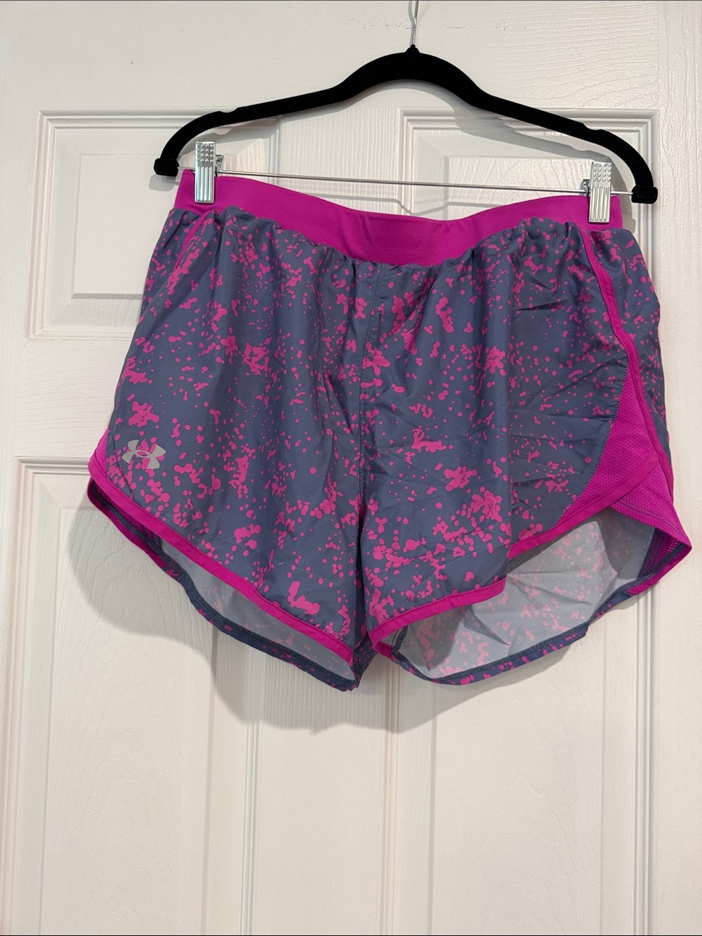 Under Armour Gray Shorts with Pink Splatter Athletic Running Shorts
